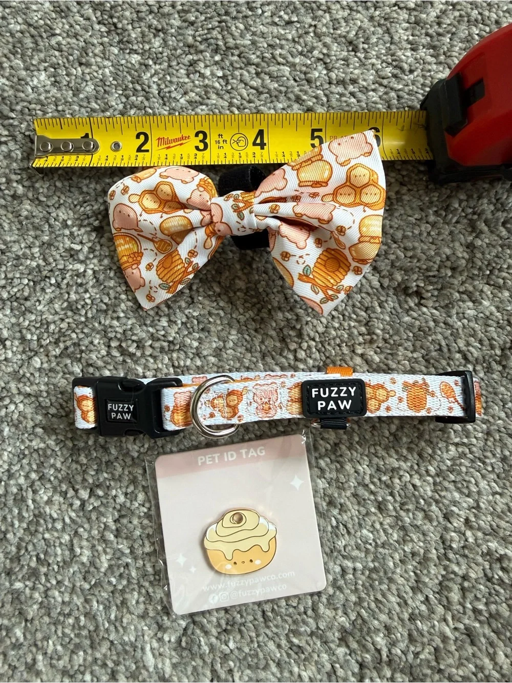 Orange Pumpkin Print Adjustable Dog Collar and Bow Set